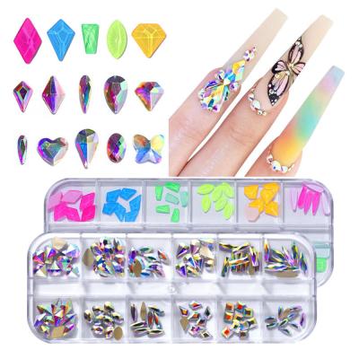 China Nail Art XULIN Accept OEM ODM Customized 12 Grids Non-Hot Fix Nail Art Glass Shape Rhinestones For Nail Decoration for sale