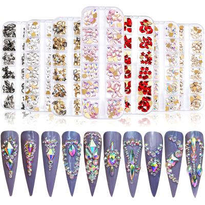 China Nail Art XULIN OEM ODM Customized Wholesale Flat Back Nail Art Glass Rhinestone 12 Colorful Various Shapes Grids for sale