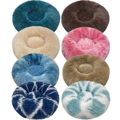 China Dropshipping Cheap Comfortable Soothing Luxury Round Pet Kennel Faux Fur Fluffy Donut Soft Warm Plush Round Selected by Hello Viable Houses Pet Beds for sale