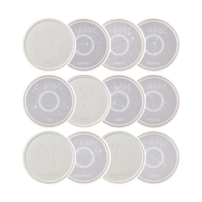 China Wholesale 12 Viable Zodiac Constellation Resin Coasters Mold Round Star Sign Cup Holder Tray Plate Silicone Molds For Epoxy Craft for sale