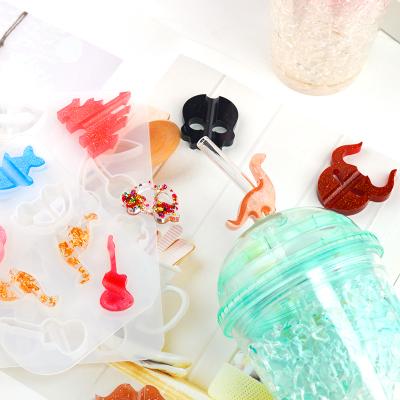 China DM125 7 Style Straw Toppers Silicone Molds For Topper Resin Mold Casting Craft Viable Epoxy Casting Decoration for sale