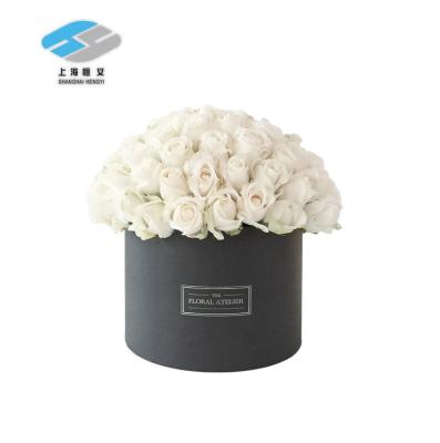 China Hot Selling Biodegradable Round Velvet Flower Packaging Box Custom Made Suede Rose Box Gift Boxes for sale