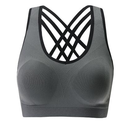 China Breathable Comfortable Detachable Cross Back Cup Wireless Ladies Fitness Yoga Sports Running Bra for sale