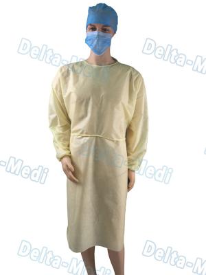 China PP Material Yellow Disposable Laboratory Gowns Comfortable 2 Waist Belts Tie On for sale