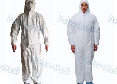 China Waterproof Breathable Disposable Protective Coveralls Cotton Knitted / Elastic Cuff White Color for sale