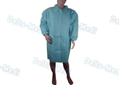 China Non Woven Disposable Protective Apparel SMS Visitor Gown With Knit Collar / Turn Down Collar for sale