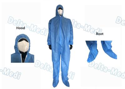 China Blue Disposable Medical Coveralls , Ultrasonic Seam Class I Disposable Work Suits for sale