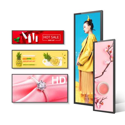 China Indoor 16.8 23.1 28 37 46.6 Inch Wall Mounted Strip Display Advertising Screen Stretched Bar Wide Lcd Screen for sale