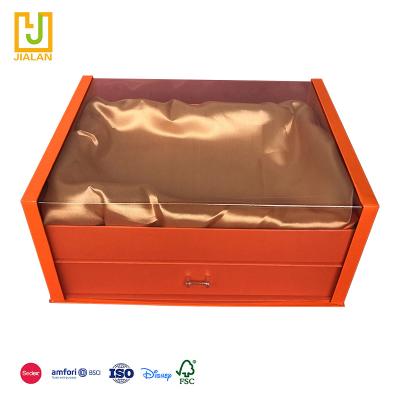 China Factory wholesale handmade in stock fashionable drawer type double transparent box cover with ribbon gift box for sale