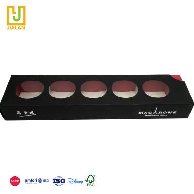 China Handmade high quality and low price in long running black stripe with window simple design drawer Macaron packaging for sale