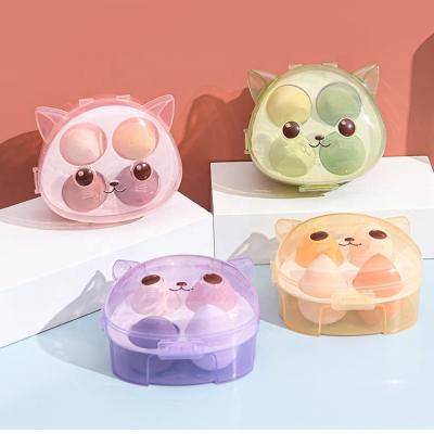 China 4PCS Kitten Shape Boxes Beauty Face Makeup Sponges Set With Egg Box Beauty Facial Massage Foundation Makeup Sponge Mixing Set for sale