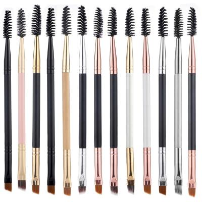 China Professional Eyelash Extension Tool Double End Eyebrow Brush Custom Logo Single Eye Makeup Brush Pencil Slim Angle Brush For Eyebrows for sale