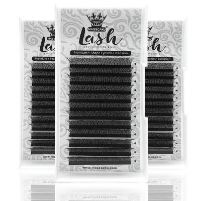 China MASSCAKU Quality Long Natural Dark Black Y Wire Eyelash Extensions Y For Sale Y Shape Eyelash for sale