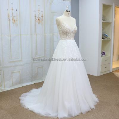 China Simple Classic Anti-Static Soft Tulle With Lace Wedding Dresses High Quality A-line Dresses for sale