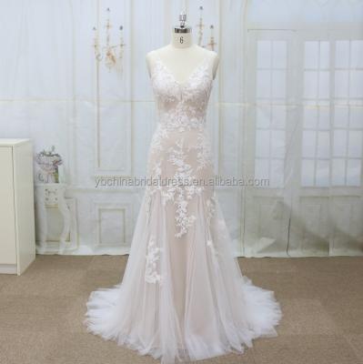 China Beautiful Anti-Static Lace With Hot Sale Europe Nude Coating Wedding Dress 2022 for sale