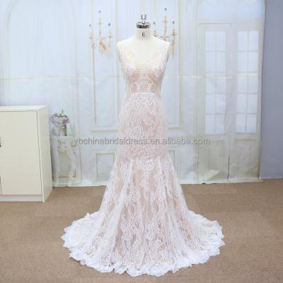 China Manufacturer Illusion French Anti-Static Beautiful Over Lace With Bare Lining Under Wedding Dress for sale