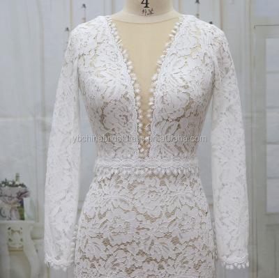 China Anti-Static Small Beach Above Lace With Bare Fish Coating Style Long Sleeves Dress Factory Wedding for sale