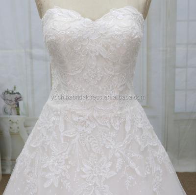 China Anti-Static A Line Big Skirt With Shiny French Lace Wedding Dress 2022 Factory for sale