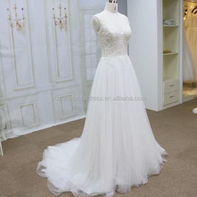 China Anti-Static Classic Soft French Lace With Crystal Beading Bodice A Line Style Wedding Dress for sale