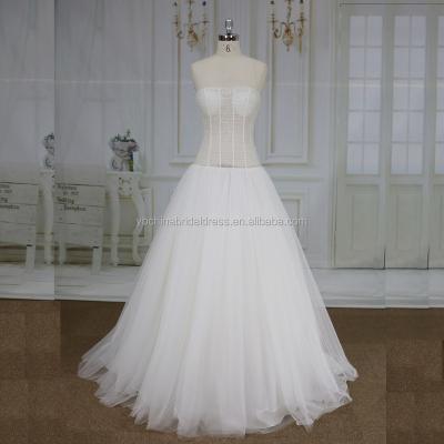 China Fully Anti-Static Tulle With Pearl And See Bodice Pleat Cheap Tulle Wedding Dress for sale