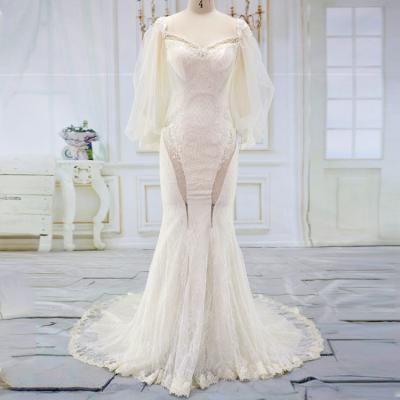 China Custom Made Anti-Static With Sexy Ruffle Long Sleeves See Off The Shoulder Wedding Dress for sale