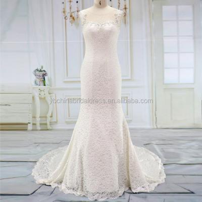 China Anti-static beading pattern with lace cap sleeves mermaid wedding dress high quality wedding dress for sale