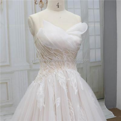 China Organza Anti-Static Special Neckline With Ball Gown French Lace Wedding Dress 2020 for sale