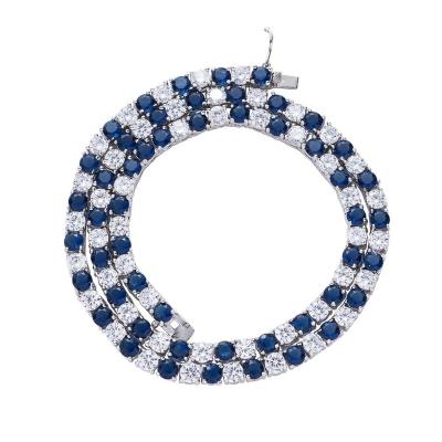 China Hot Selling Hip Hop 5mm 4 Claw ICE ZIRCON NECKLACE Blue CZ 18K White Gold Plated Hip Hop Tennis Chain for sale