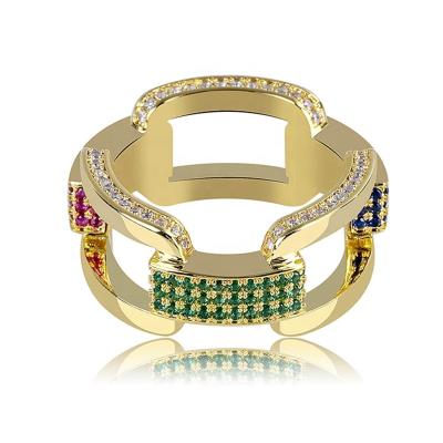 China Colorful Hiphop Links CZ Paved 14K Gold Gay Ring Jewelry for sale