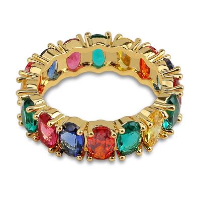 China Mens 18K Gold Oval Hiphop Engagement CZ Rainbow Stone Ring for sale