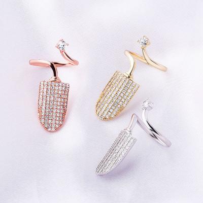 China Hiphop 18k Gold Ring False Nail Retro Clear Crystal Talon Finger Woman Ring Knuckle Bend Fingertip Claw for sale