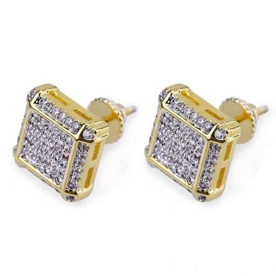 China Hiphop Square CZ Micro Pave Hiphop Design 14K Gold Earring Jewelry for sale