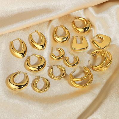 China FASHIONABLE Hot-selling 18K Hollow Square Stainless Steel Gold Plated Oval Earrings For Woman for sale