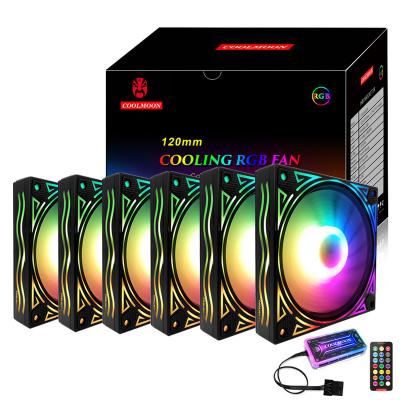 China Retro Coolmoon Style Blade Computer Case Fans Cooling Fans Set 6+1 Remote Control Fan China 120mm RGB Chinese Style Controller RF for sale