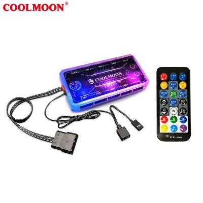 China COOLMOON Computer Case Fan LED HUB with ARGB Music Controller Remote Fan Light Flashes with Music+5V ARGB Music Controller Rhythm for sale