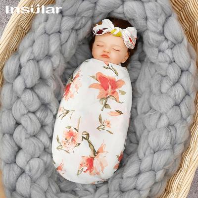 China Island Printed Scarf Newborn Baby Printed Scarf 3pc Hat Hair Band Fiber Fetal Baby Wraps Towel Set Baby Wrap Covering for sale