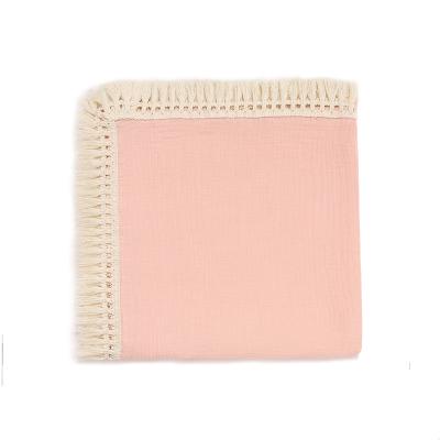 China Gauze Cart Cover Blanket Baby Double-Layer Cotton INS Baby Pop Solid Color Portable Tassel Island Blanket Sheer Bath Towel Waddle for sale