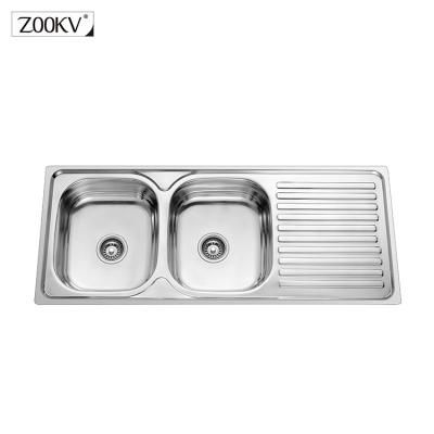 China With Faucet Custom Double Bowl Stainless Steel Kitchen Sink With Drain Panel for sale