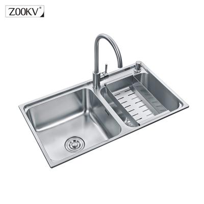 China With Faucet 2020 Kitchen Sink Double Bowl Kitchen Sink 304 Stainless Steel Handmade Kitchen Sink for sale