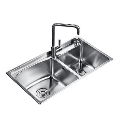 China With Faucet 2 Two Compartment Kitchen Sink Bowl Drainer Metal Stainless Steel Kitchen Stamping Sink With Knife Holder for sale