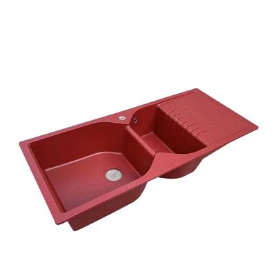 China With Faucet Hotel Restaurant Farmhouse Stone Granite Double Bowl Drainer High Quality Customized Artificial Kitchen Sink for sale