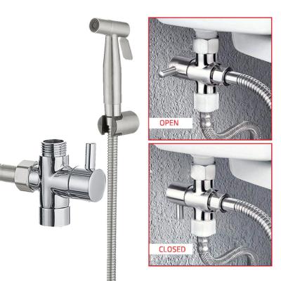 China With Slide Bar Water Tee Three Way Connector, For Toilet Bidet Spray Bathroom Chrome Metal Handheld T-Adapter With Adapter Valve interrupt T for sale