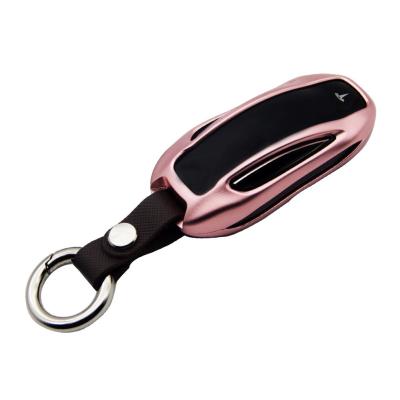 China Topfit Premium Aluminum Metal Car Key Case Shell Cover with Key Chain for Tesla Model X (Rose Gold) for sale