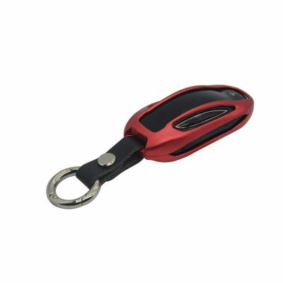 China topfit Premium Aluminum Metal Car Key Case Shell Cover with Key Chain for Tesla (Red, Model X) for sale