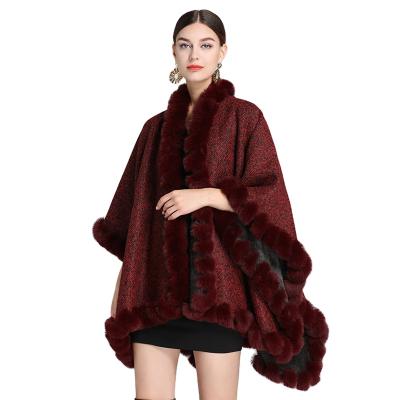 China Striped Fashion Striped Women Faux Fur Capes Rabbit Ponchos Faux Fur Wholesale Shawl for sale