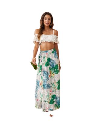 China 2021 European and American Summer Breathable Chiffon Skirt Fashion Lotus Leaf Printing Beach Skirts for sale