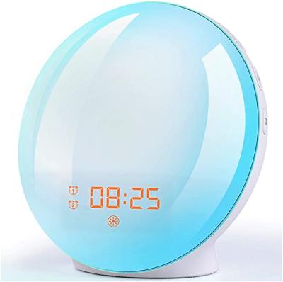 China Wake up light sunrise alarm clock wake up light with dual simulation sunrise/sunset alarms with 7 nature sounds and sleep 7 color night light for sale