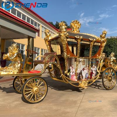 China Wedding Amusement Park Photography Party Event Decoration Luxury Classic Royal Sightseeing Golden Horse-drawn Carriage Manufacturer For Sale for sale