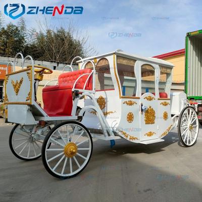 China Wedding Amusement Park Photography Party Event Decoration Guided Air Conditioned Royal White Electric Wedding Horse Carriage Guided Factory For Sale for sale