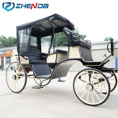 China Wedding Sightseeing Horse Carriage Stylish Black And White Electric Wedding Sightseeing Amusement Park Photography Party Event Decoration Horse Carriage With Canopy Convertible Car for sale